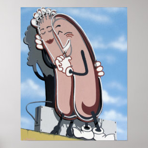 Gemütliches Hunderestaurant auf Retro Neonplakat Poster