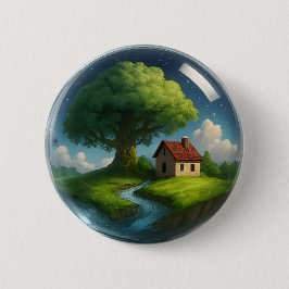 Gemütliches Hütte Nature Button - Bäume & Flüsse S
