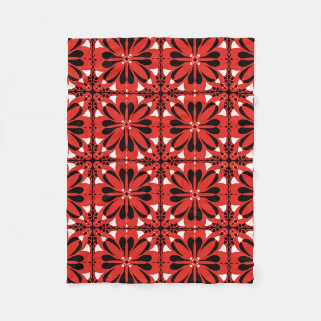 Gemütliches Hygge skandinavisches Red Black Design Fleecedecke (Vorderseite)