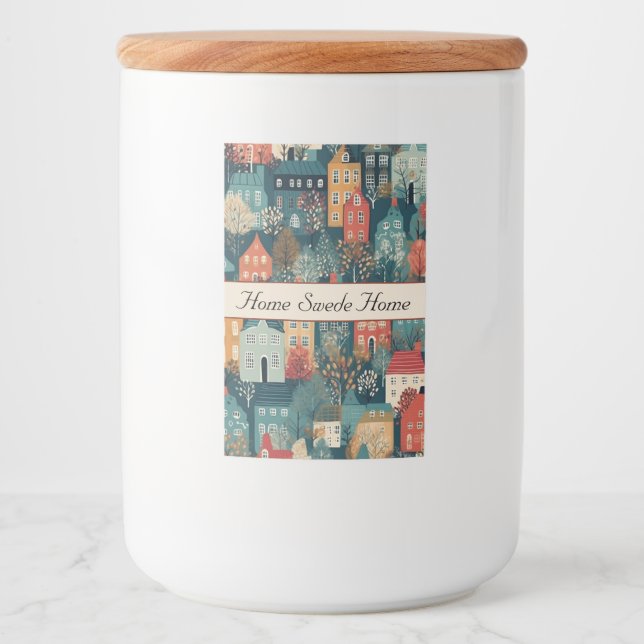 Gemütliches Hygge Village Nordic Folk Kunst, Brauc Lebensmitteletikett (Vorderseite)