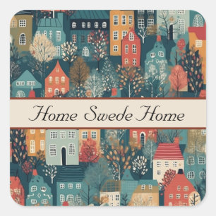 Gemütliches Hygge Village Nordic Folk Kunst, Brauc Quadratischer Aufkleber