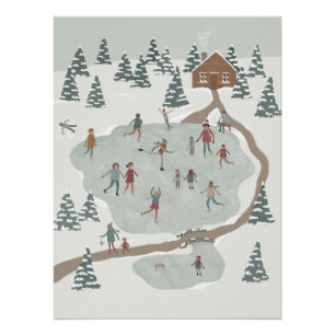 Gemütliches Ice Skaten Rink Winter Illustration Poster