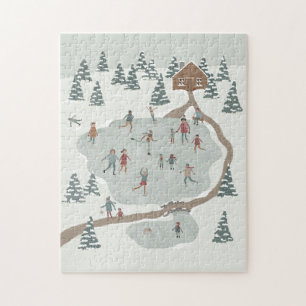 Gemütliches Ice Skaten Rink Winter Illustration Puzzle