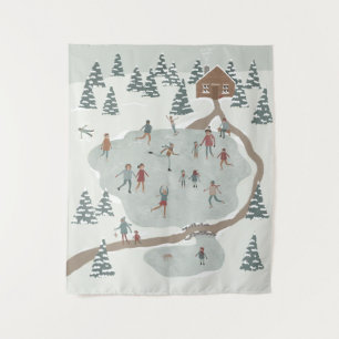 Gemütliches Ice Skaten Rink Winter Illustration Wandteppich
