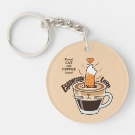 Gemütliches Kaffee- und lustiges Katz-Thema Rustik Schlüsselanhänger