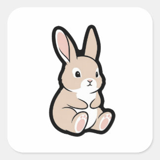 Gemütliches Kaninchen – Sanfte neutrale Tierillust Quadratischer Aufkleber