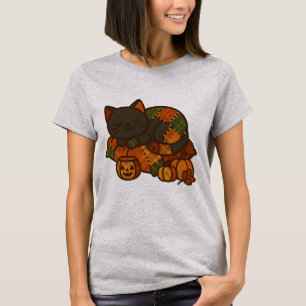 Gemütliches Karo-Katzen-Nap-T-Shirt Süßer Herbst T-Shirt