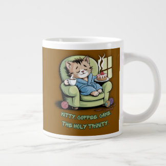 Gemütliches Kätzchen mit Kaffee und Kuchen – Lusti Jumbo-Tasse