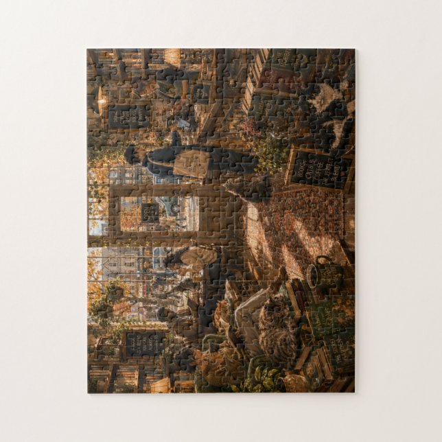 Gemütliches Katzen Café Buchhandlung Puzzle (Vertikal)