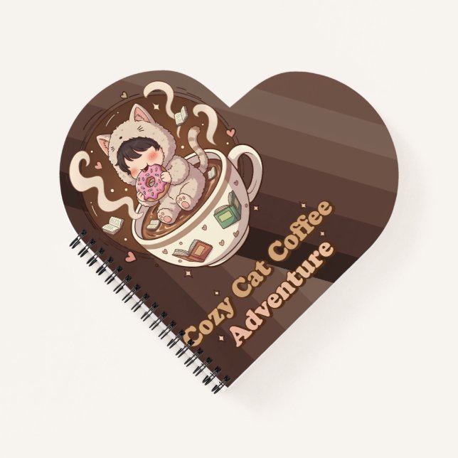 Gemütliches Katzenkaffee-Abenteuer-Kunst Notizbuch (Vorderseite)