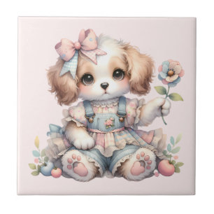 Gemütliches Kawaii Cottagecore Farmcore-Hundedesig Fliese