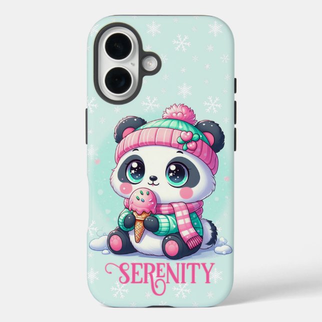 Gemütliches Kawaii Panda mit Eiscreme Kone Winter Case-Mate iPhone Hülle (Rückseite)
