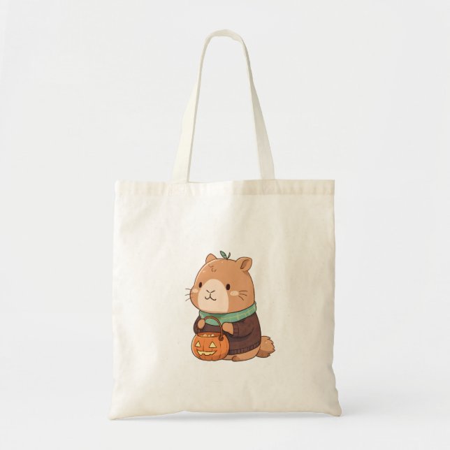 Gemütliches Kürbis-Pullover Capybara Herbstlaub Tragetasche (Vorne)
