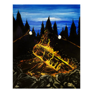 Gemütliches Lagerfeuer Sonnenuntergang Wald Outdoo Poster
