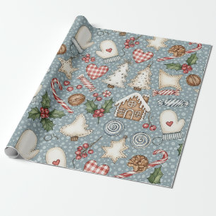 Gemütliches Lebkuchen-Weihnachten mit Zuckerstange Geschenkpapier