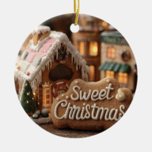 Gemütliches Lebkuchenhäuschen und "Süßes Weihnacht Keramik Ornament