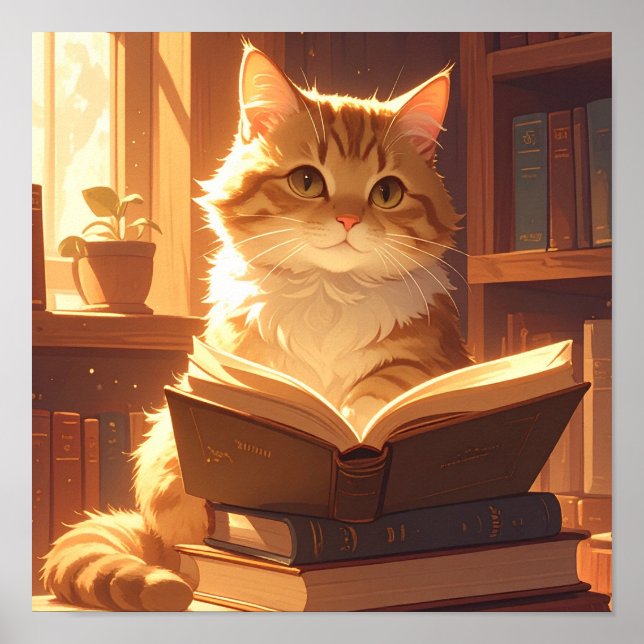 Gemütliches Lesekatzen-Poster Poster (Vorne)
