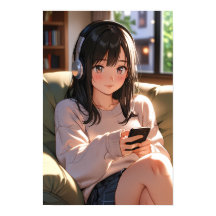 Gemütliches Lofi Anime Mädchen Kopfhörer Chill Vib