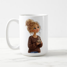 Gemütliches Mädchen im Kaffeebohnenpullover Mug Kaffeetasse