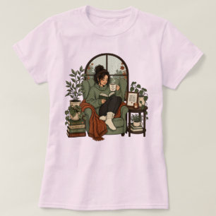 Gemütliches Mädchen Kaffee Bücher Regentage Vintag T-Shirt