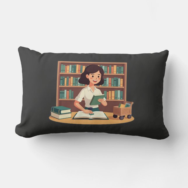 Gemütliches Mädchen liest Bücherregal Lendenkissen (Vorderseite)