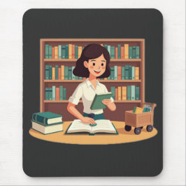 Gemütliches Mädchen liest Bücherregal Mousepad