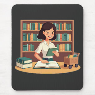 Gemütliches Mädchen liest Bücherregal Mousepad