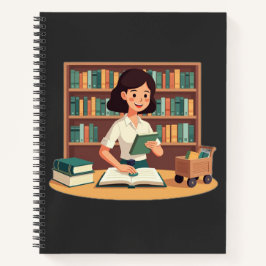 Gemütliches Mädchen liest Bücherregal Notizbuch