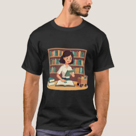 Gemütliches Mädchen liest Bücherregal T-Shirt