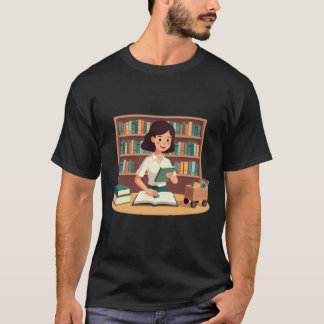 Gemütliches Mädchen liest Bücherregal T-Shirt