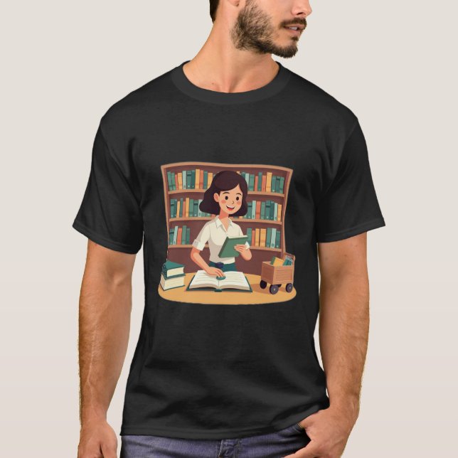 Gemütliches Mädchen liest Bücherregal T-Shirt (Vorderseite)