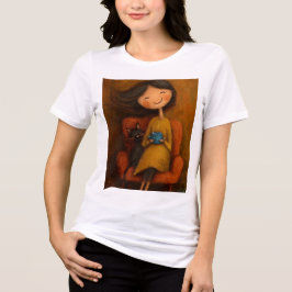 Gemütliches Mädchen mit schwarzer Katze und Kaffee Tri-Blend Shirt