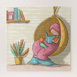 Gemütliches Mermaid Reading mit Cat Mermaid Illust Puzzle