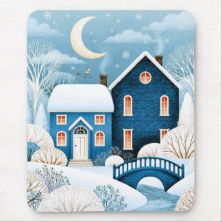 Gemütliches Mond-Winterdorf Schneehütte Mousepad