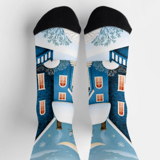 Gemütliches Mond-Winterdorf Schneehütte Socken