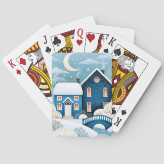 Gemütliches Mond-Winterdorf Schneehütte Spielkarten
