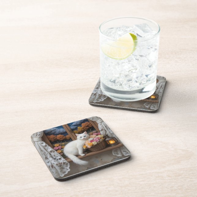 Gemütliches Nachtfenster Getränkeuntersetzer (Rechte Seite)