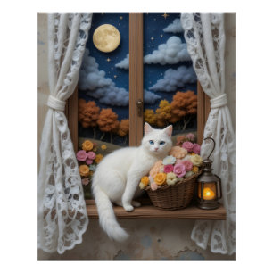 Gemütliches Nachtfenster Poster