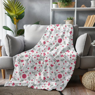 Gemütliches, naturbelassenes, weißes Pink, floral Fleecedecke