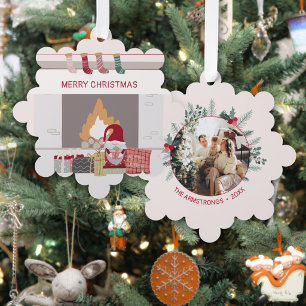 Gemütliches nordisches Gnom-Feuerplatz-Weihnachtsf Ornament Karte