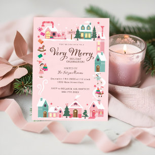 Gemütliches North Pole Pink Elf Workshop Weihnacht Einladung