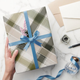 Gemütliches Oliv-Beige Natur-Sand Karomuster Geschenkpapier