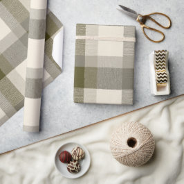 Gemütliches Oliv-Beige Natur-Sand Karomuster Geschenkpapier