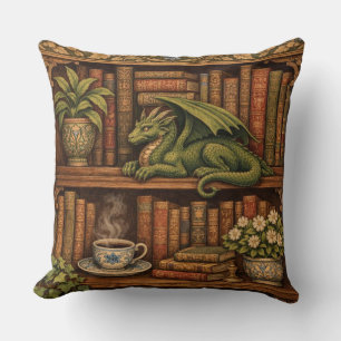 Gemütliches Retro-Bücherregal-Drache-Kaffee-Tee-Li Kissen