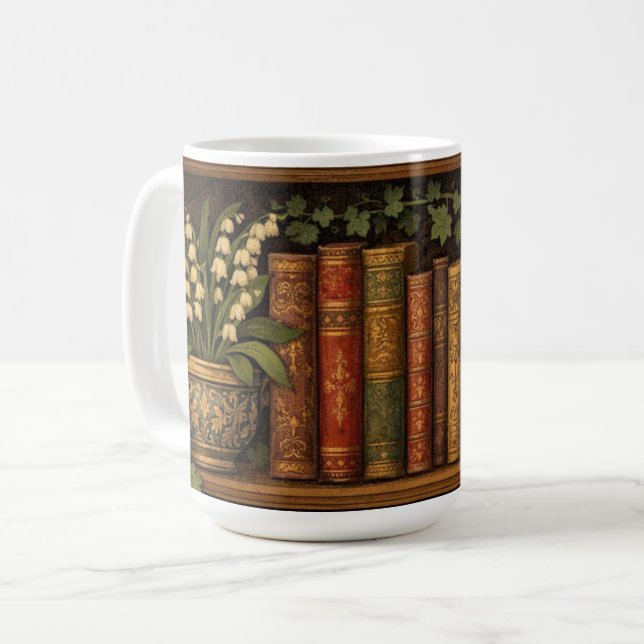 Gemütliches Retro-Bücherregal Kaffeetasse (Vorderseite Links)