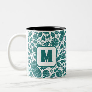 Gemütliches Retro Grün Weihnachten Personalisierte Zweifarbige Tasse