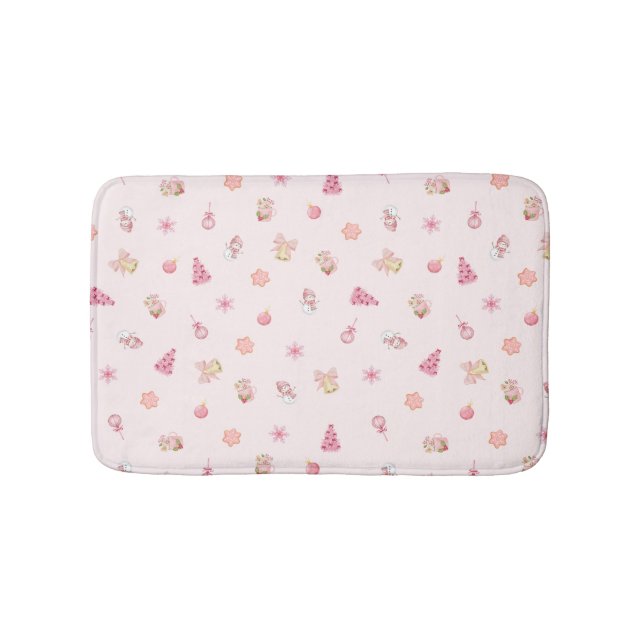 Gemütliches rosa Weihnachtsmuster Badematte (Vorderseite)