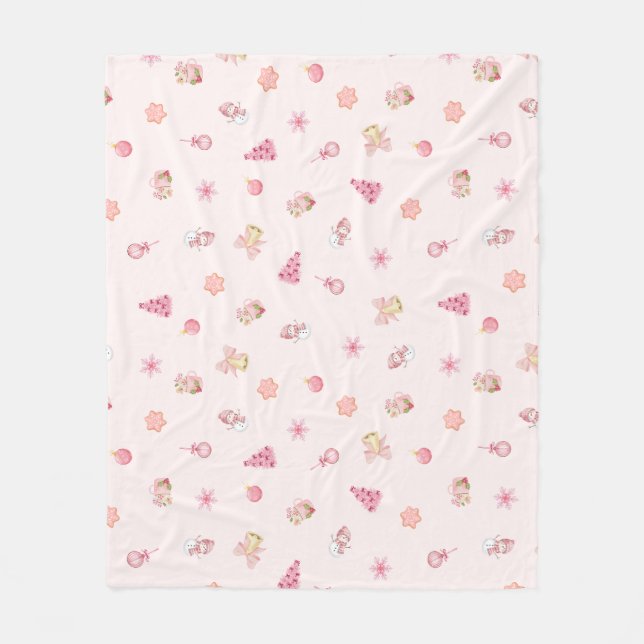 Gemütliches rosa Weihnachtsmuster Fleecedecke (Vorderseite)