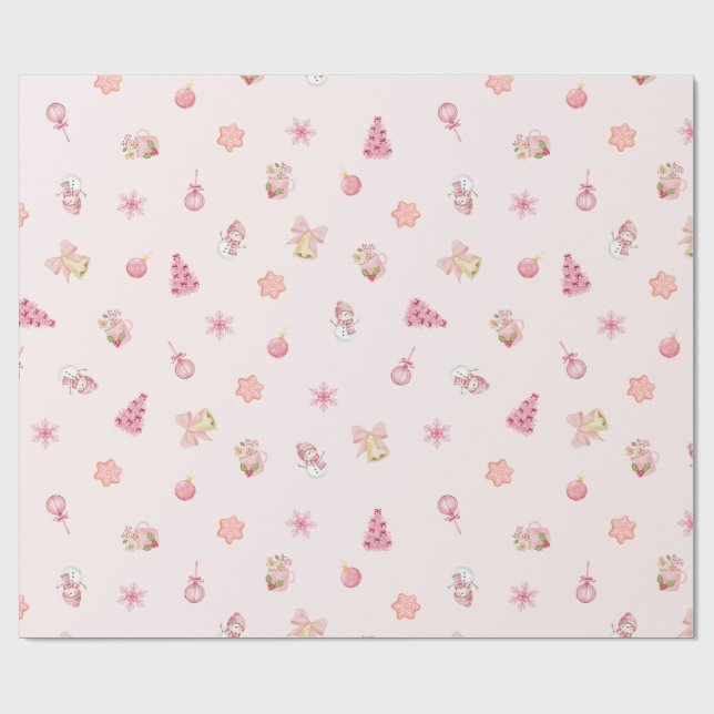 Gemütliches rosa Weihnachtsmuster Geschenkpapier (Flach)