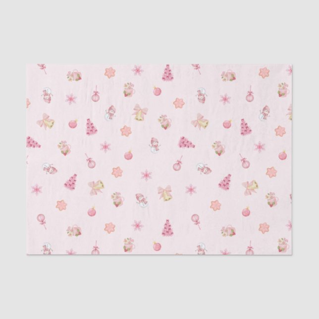 Gemütliches rosa Weihnachtsmuster Seidenpapier (Vorderseite)